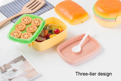 Cute Kawaii Double-Tier Burger Bento Box for Kids, Microwave Safe Fun and Functional Lunchware
