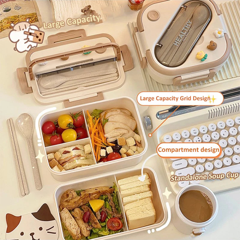 Simple Cute Portable Lunch Box, With Compartment & Microwave-Safe, Perfect for Work, School, or Picnics
