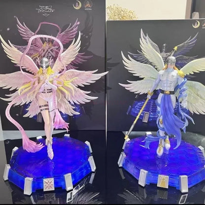 Angewomon and Angemon LED Action Figurines, Standing Position Anime Digimon Adventure Figures PVC Statue 28cm