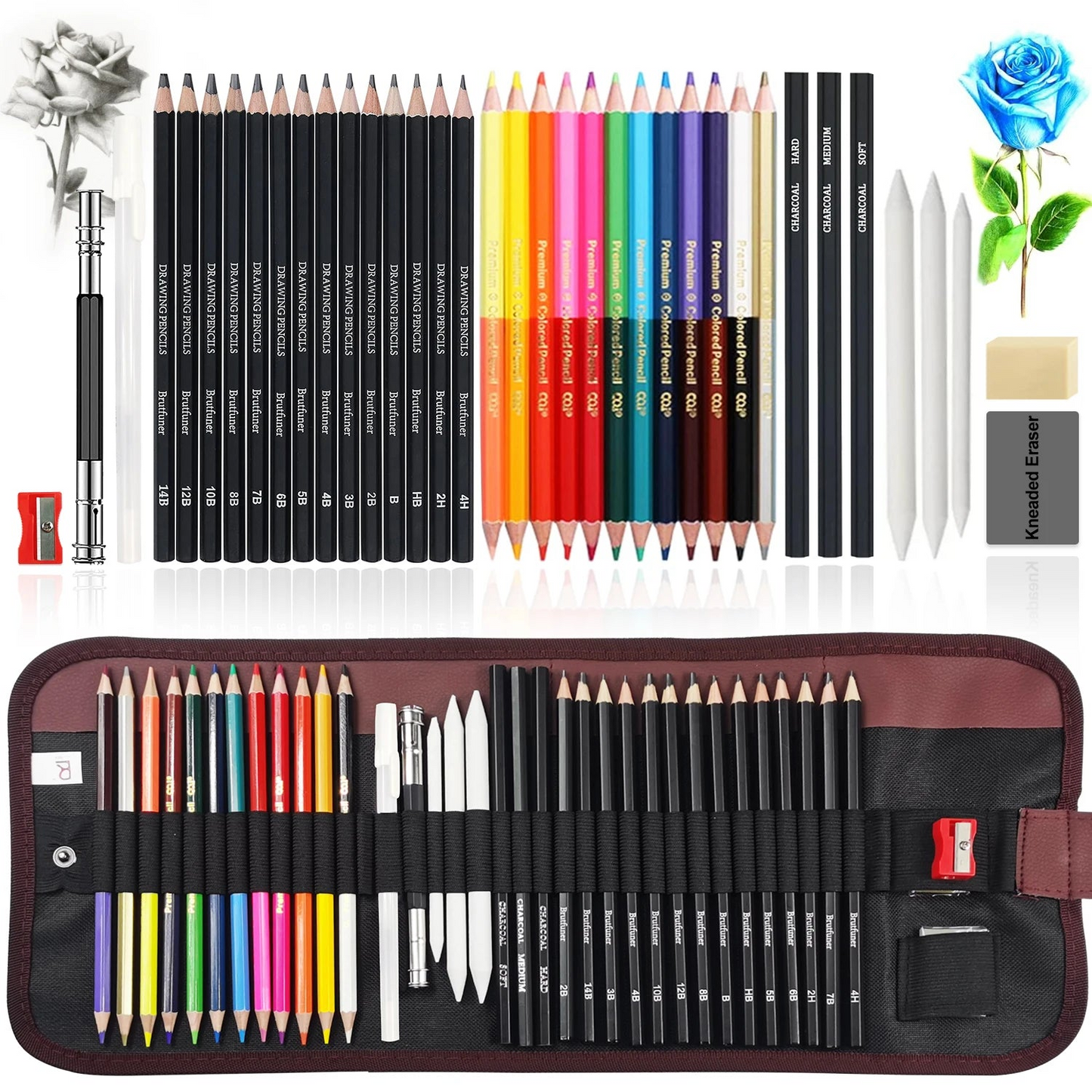 Colored Pencil Set – 36/38/50/72 Premium Artist Pencils with Handmade Canvas Wrap & Accessories