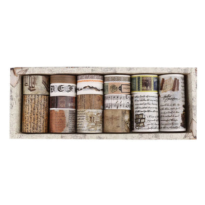 Retro Washi Tape Set – 18 to 24 Rolls per Box for DIY Crafts, Journals & Gift Wrapping