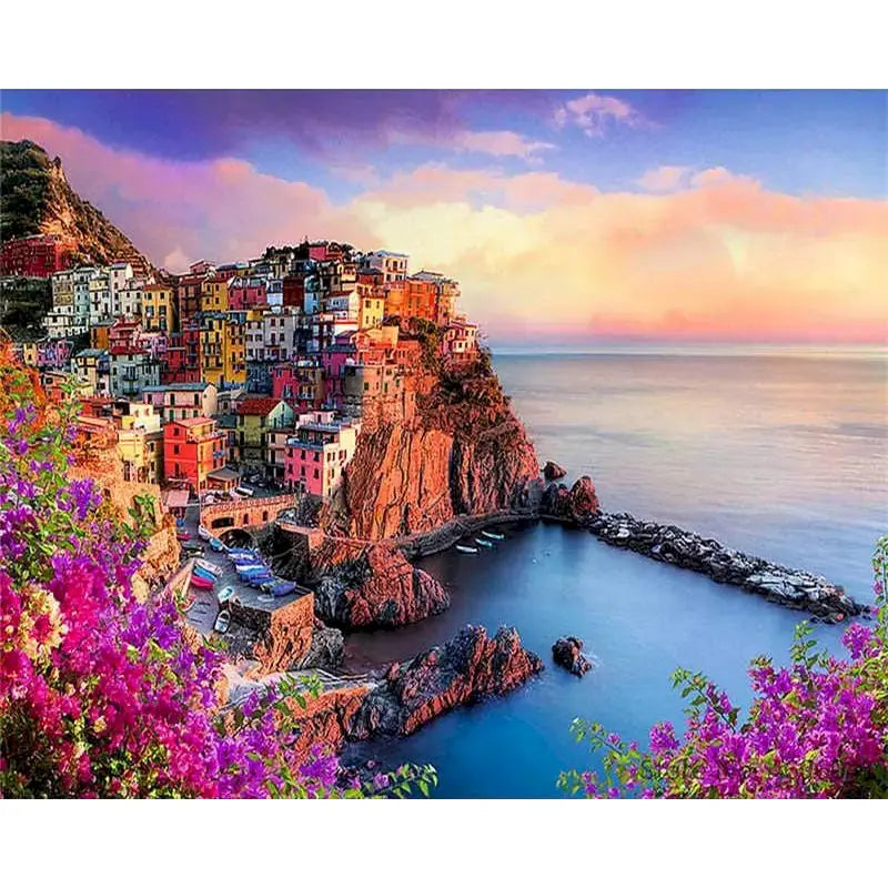 City Landscape Paint by Numbers Kit – DIY Canvas Painting for Adults with Frame & Oil Colors