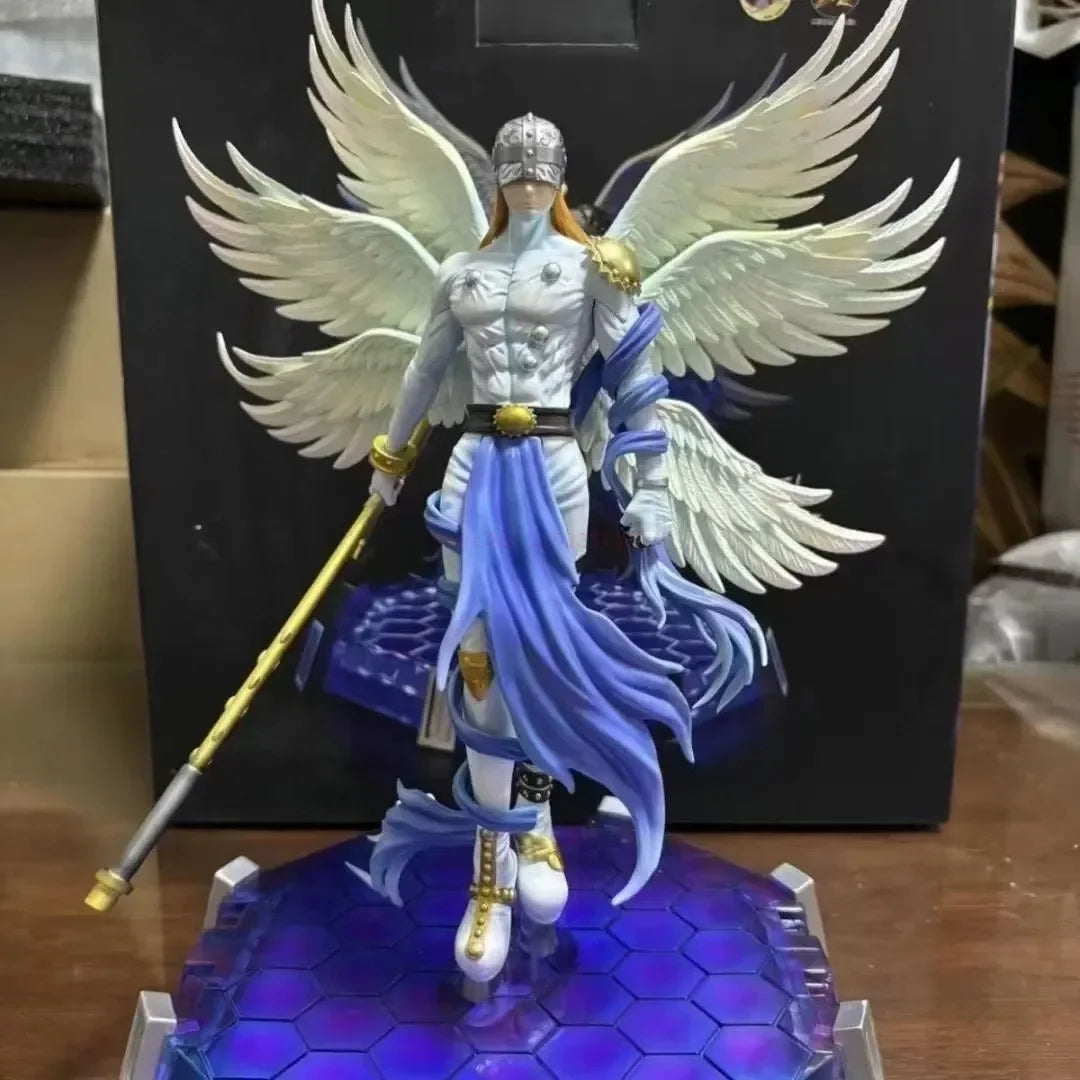 Angewomon and Angemon LED Action Figurines, Standing Position Anime Digimon Adventure Figures PVC Statue 28cm