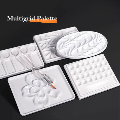 1/5/28 Grid Paint Tray White Imitation Ceramic Easy to Clean Pigment Palette for Artists Acrylic Watercolor Oil Painting