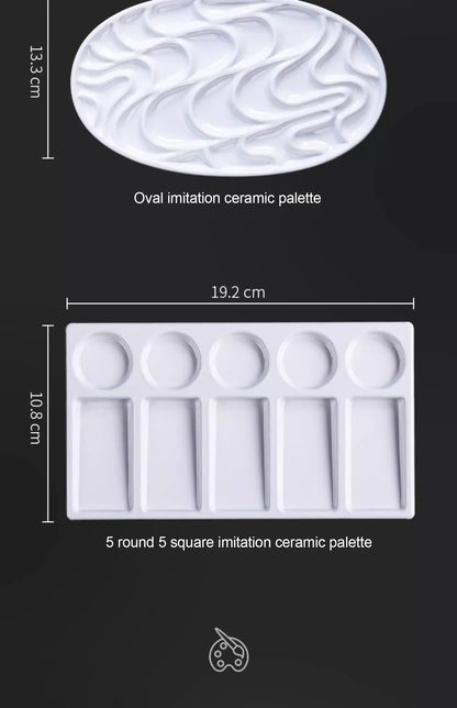 1/5/28 Grid Paint Tray White Imitation Ceramic Easy to Clean Pigment Palette for Artists Acrylic Watercolor Oil Painting