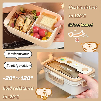 Simple Cute Portable Lunch Box, With Compartment & Microwave-Safe, Perfect for Work, School, or Picnics