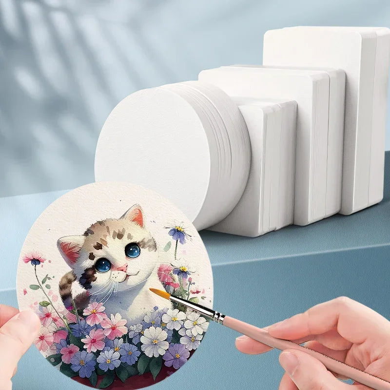 Blank Watercolor Paper Cards 50 PCS Portable Postcard 300g Square Round for Painting School Student Art Supplies