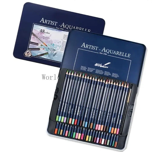 Watercolor Coloring Pencil Set with Metal Case, Colored Pencil with Fine Brush for Coloring