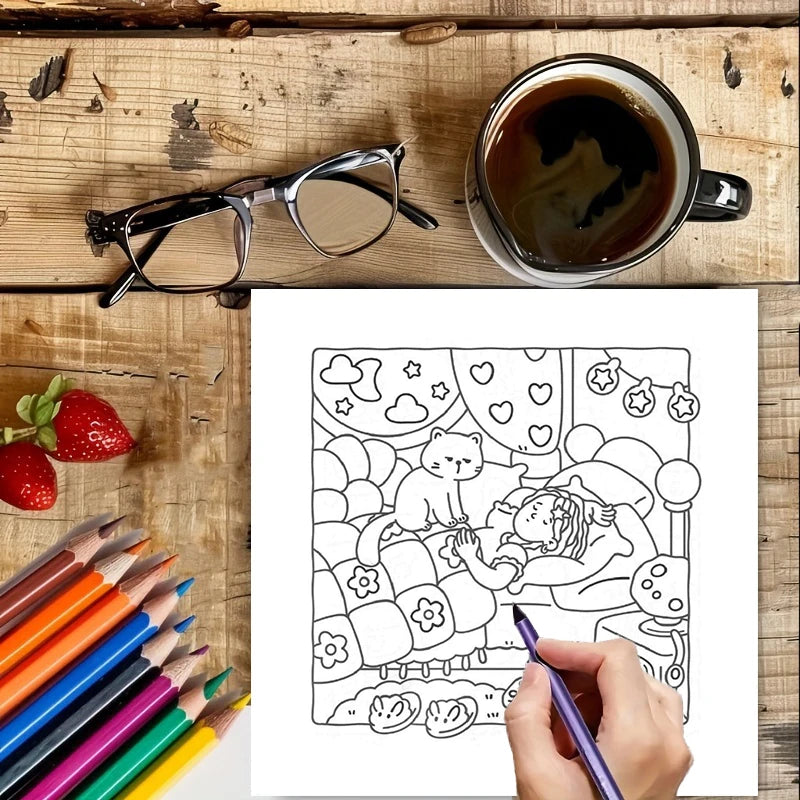 Cat’s Daily Life Coloring Book – 28 Pages of Relaxing Art for Adults | Perfect for Valetine's & Birthday Gifts