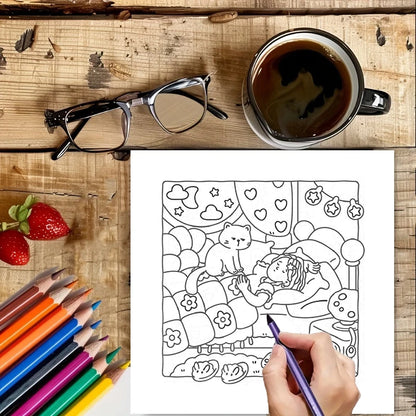 Cat’s Daily Life Coloring Book – 28 Pages of Relaxing Art for Adults | Perfect for Valetine's & Birthday Gifts