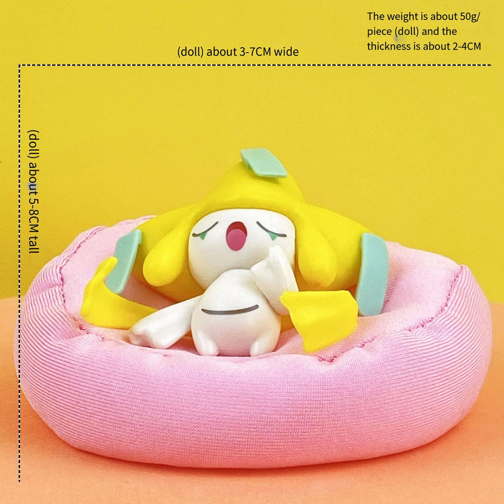 Mini Pokemon Anime Figurines, Sleeping Bean Bag Pikachu Bulbasaur Snorlax Evee Jirachi Komala 6pc Figure Set