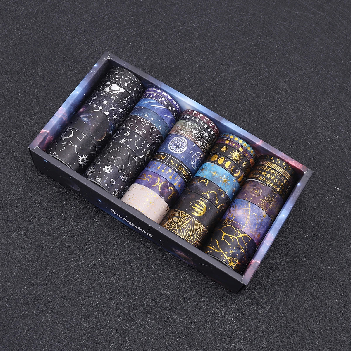 20 Rolls Galaxy Washi Tape Set – Starry Sky & Planet Designs with Gold & Silver Foil Design for Scrapbooking, Journals & DIY Crafts