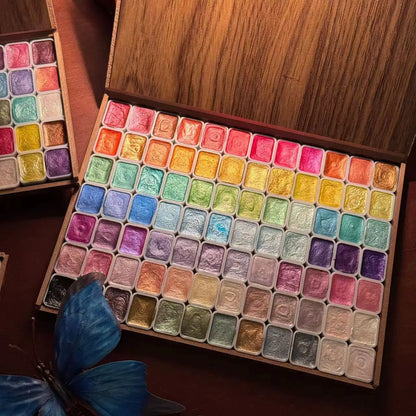 Glitter Watercolor Paints Set, 120 Colors Watercolor Paint, Wooden box, for Professional Artists, Illustrations, Drawing