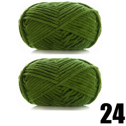 Thick Velvet Chenille Yarn – 2pcs x 50g Soft Knitting Yarn for DIY Scarves, Hats & Crafts