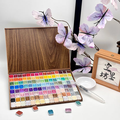 Glitter Watercolor Paints Set, 120 Colors Watercolor Paint, Wooden box, for Professional Artists, Illustrations, Drawing