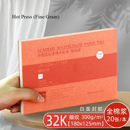 Premium Watercolor Paper Block – 20 Sheets, 300 GSM (140 LB) Acid-Free, Glue Bound for Wet & Dry Media