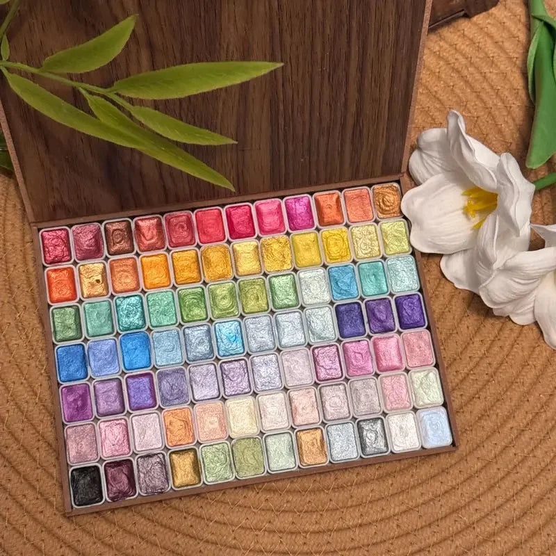 Glitter Watercolor Paints Set, 120 Colors Watercolor Paint, Wooden box, for Professional Artists, Illustrations, Drawing