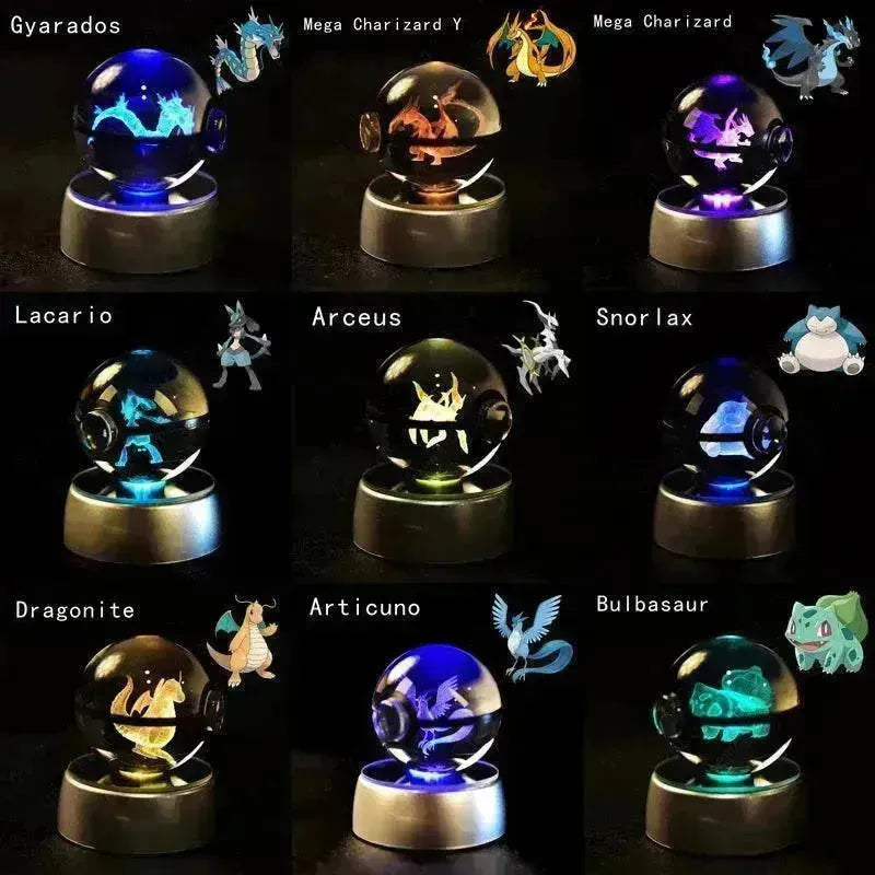 3D Pokemon Crystal Ball 5CM Mewtwo Pikachu Gengar Crystal Glass Pokemon Ball Pokeball Figure Night Light LED Lamp Base Gift - 29 Jigglypuff / 5CM - Otarealm