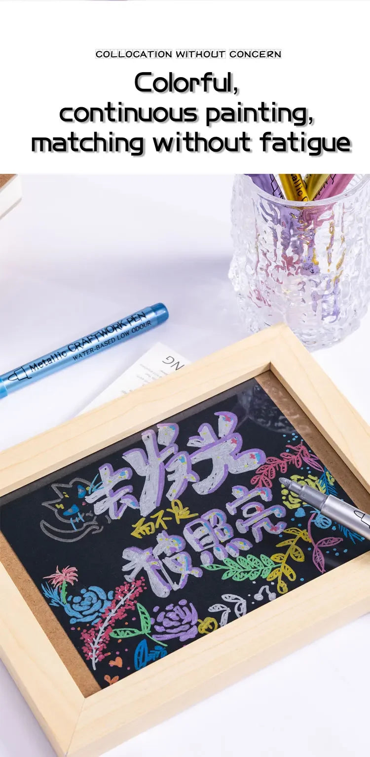12 Colors Metallic Markers Pens Silver Gold Paint Pens for Black Paper, Glass, Rock Painting