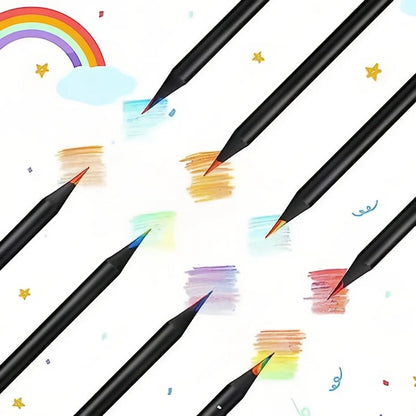 10 PCS Rainbow Pencil Colorful Pencil 7-Color Wood Colorful Black Wood Painting