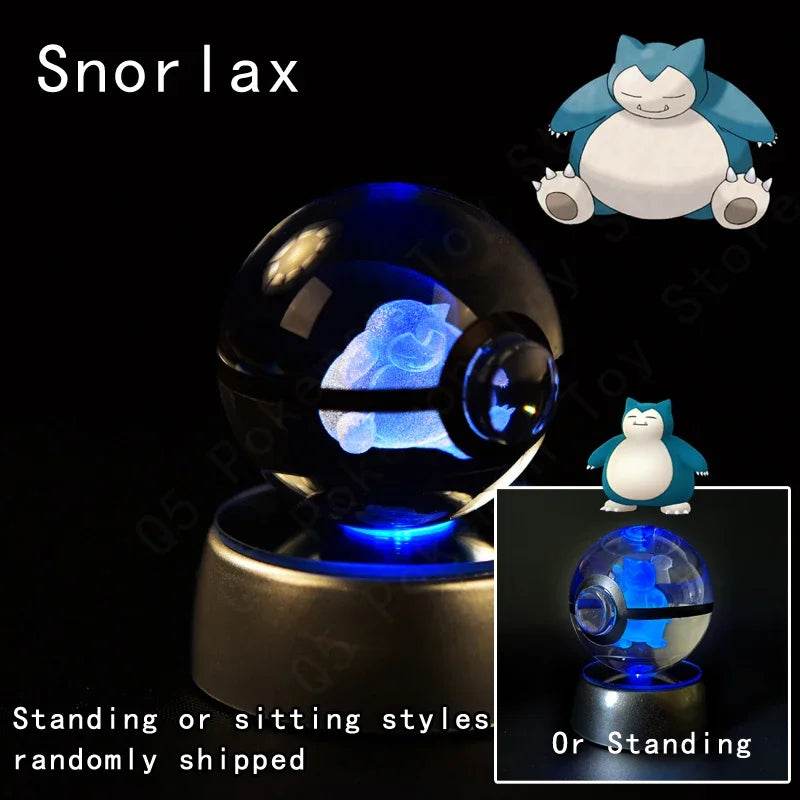 3D Pokemon Crystal Ball 5CM Mewtwo Pikachu Gengar Crystal Glass Pokemon Ball Pokeball Figure Night Light LED Lamp Base Gift - 29 Jigglypuff / 5CM - Otarealm