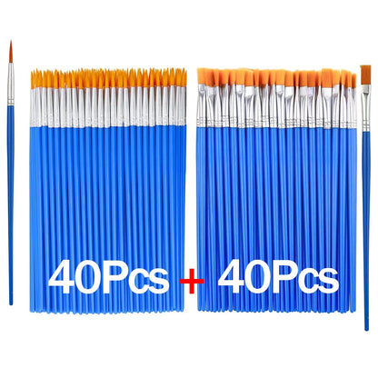 20–200 PCS Paint Brush Set – Round & Flat Nylon Hair Brushes for Oil, Acrylic & Watercolor Painting