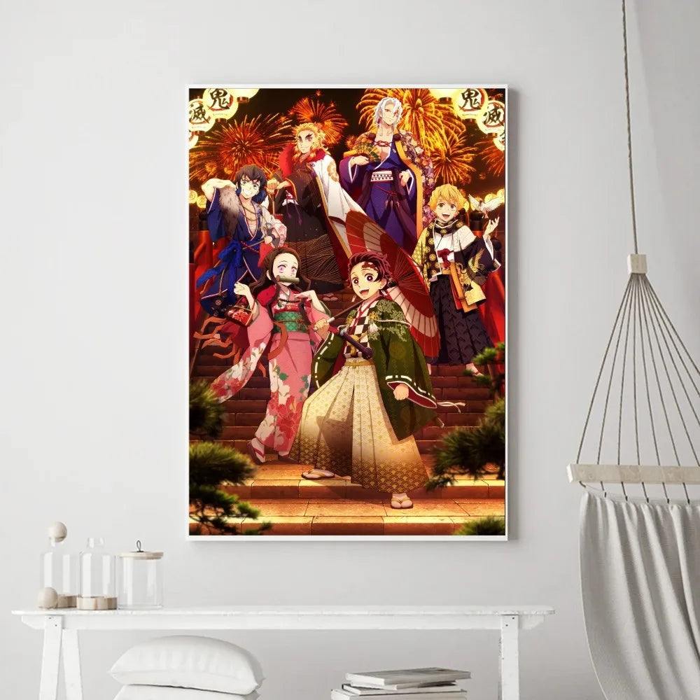 Demon Slayer Classic Anime Wall Art Poster Prints, Painting Bedroom Living Room Wall Bar Restaurant Decor