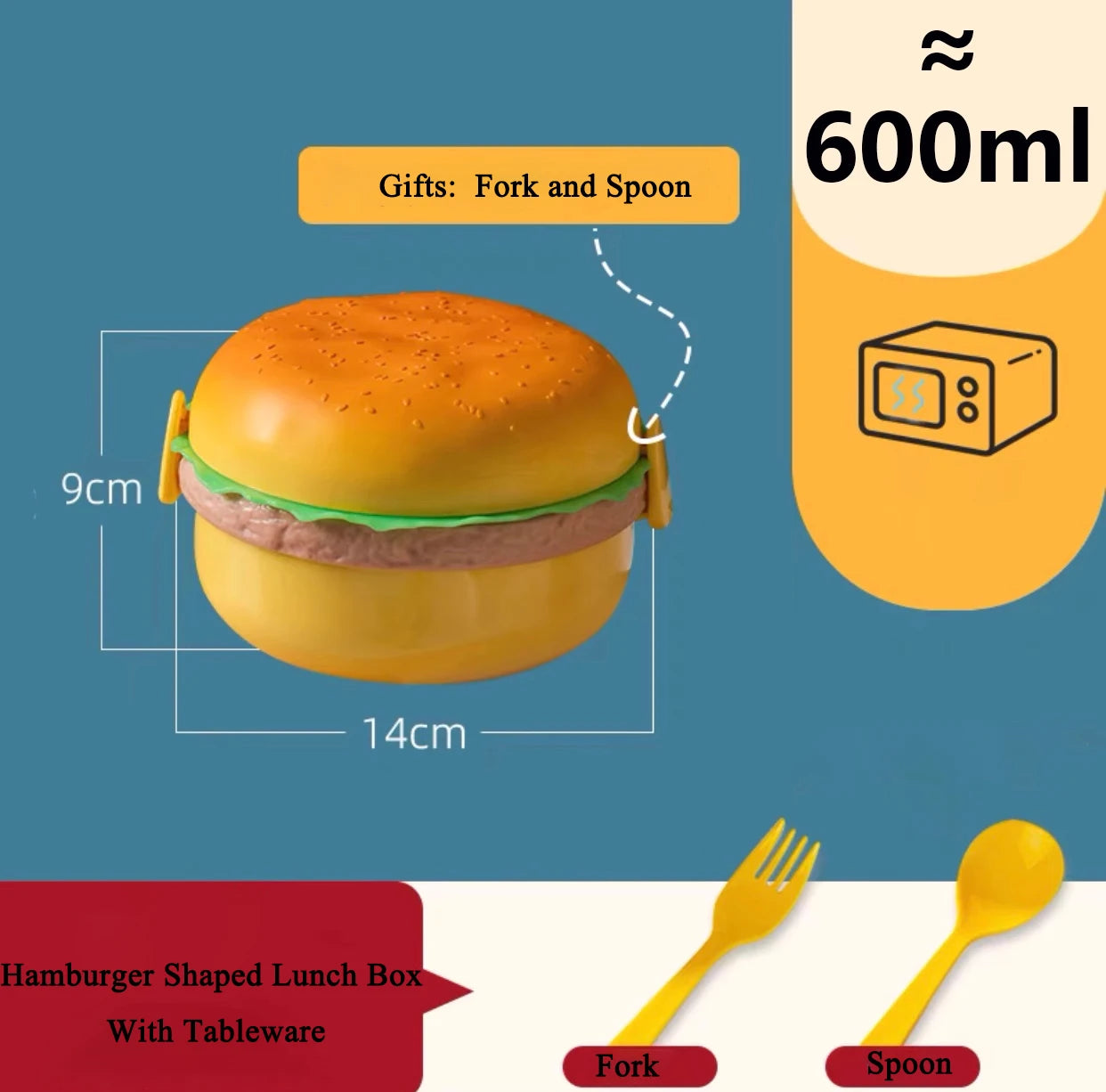 Cute Kawaii Double-Tier Burger Bento Box for Kids, Microwave Safe Fun and Functional Lunchware
