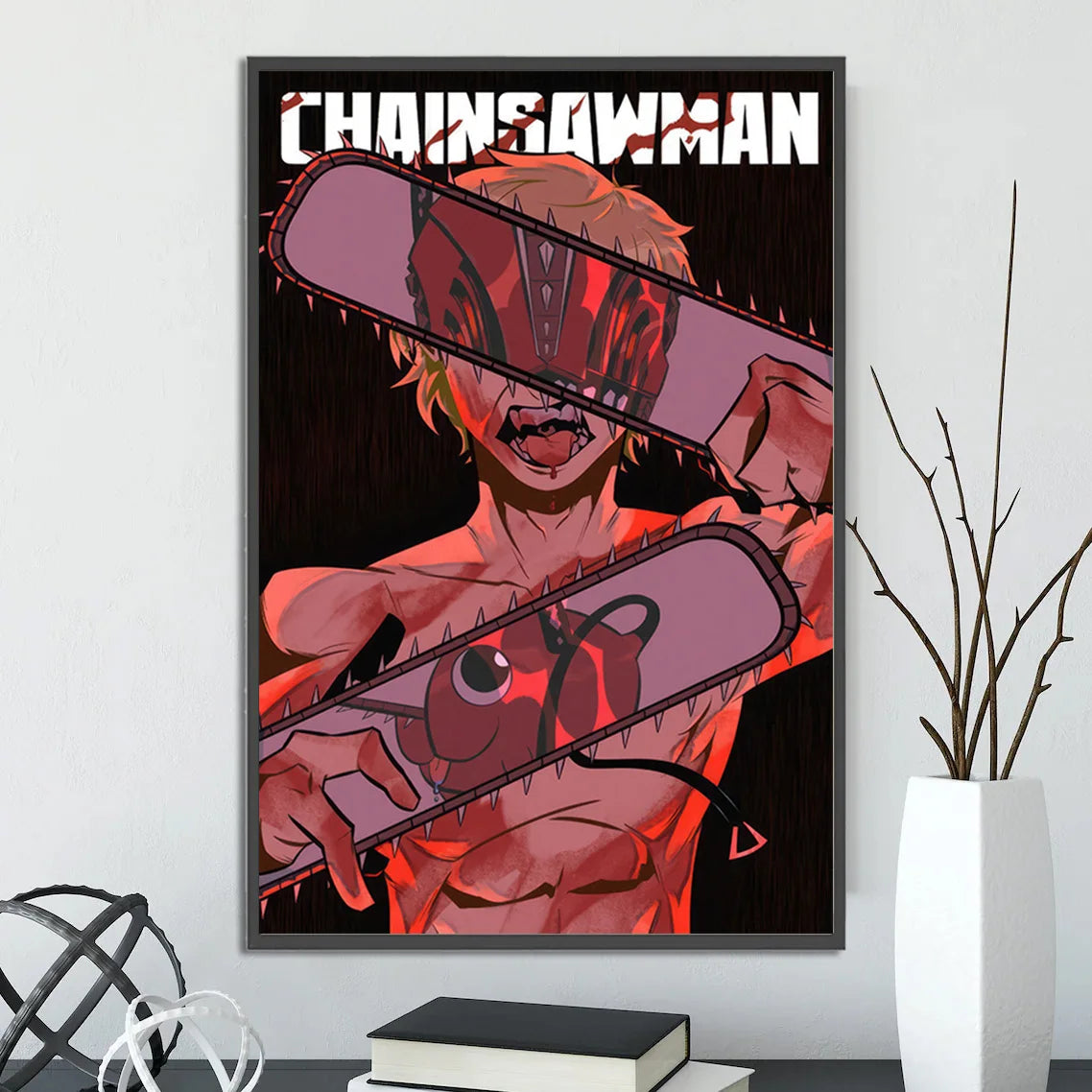 Chainsaw Man Self-adhesive Poster Wallpaper, Anime Wall Art Home Decoration Painting For Bedroom Computer Decor (Frames Not Included)