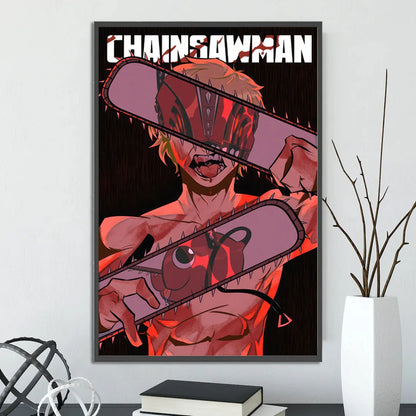 Chainsaw Man Self-adhesive Poster Wallpaper, Anime Wall Art Home Decoration Painting For Bedroom Computer Decor (Frames Not Included)