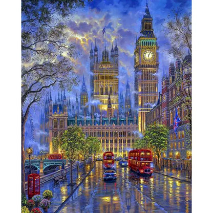 City Landscape Paint by Numbers Kit – DIY Canvas Painting for Adults with Frame & Oil Colors