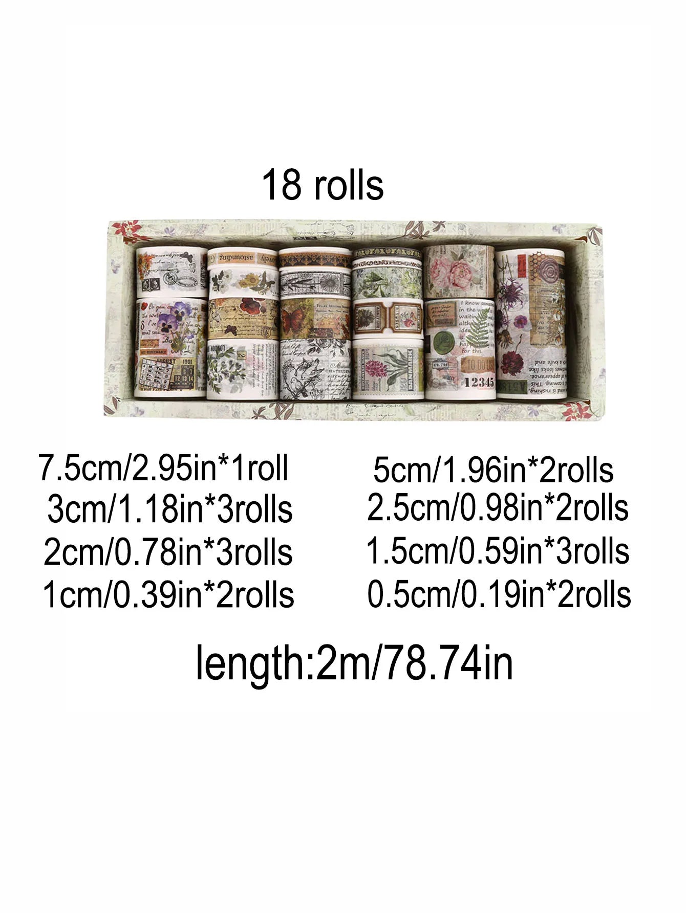 Retro Washi Tape Set – 18 to 24 Rolls per Box for DIY Crafts, Journals & Gift Wrapping