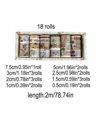 Retro Washi Tape Set – 18 to 24 Rolls per Box for DIY Crafts, Journals & Gift Wrapping