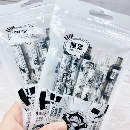 One Piece 6 PCS Gel Pen, Anime Manga 0.5 Black Ink Signature Pen Office School Writing Supplies Stationery