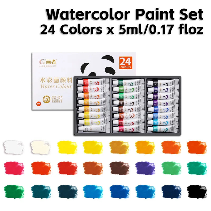 Watercolor Paint Set, 24 Colors 5ml/0.17oz Tubes, Intense Colors for Figure & Landscape