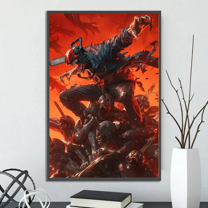 Chainsaw Man Self-adhesive Poster Wallpaper, Anime Wall Art Home Decoration Painting For Bedroom Computer Decor (Frames Not Included)