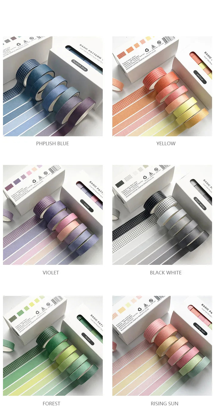 Pure Color Washi Tape Set – 8 Rolls per Box for Scrapbooking, Journals & School Supplies