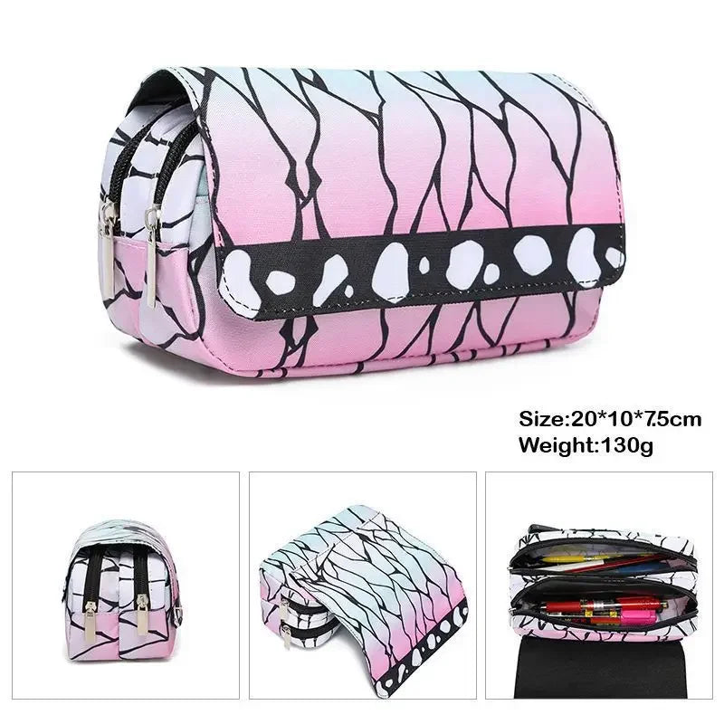 Anime Demon Slayer Pencil Case: Student Bilayer Storage Bag, Cartoon Pen Box, Cosplay Props Accessories