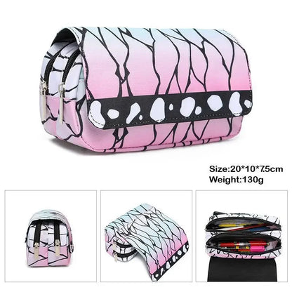 Anime Demon Slayer Pencil Case: Student Bilayer Storage Bag, Cartoon Pen Box, Cosplay Props Accessories