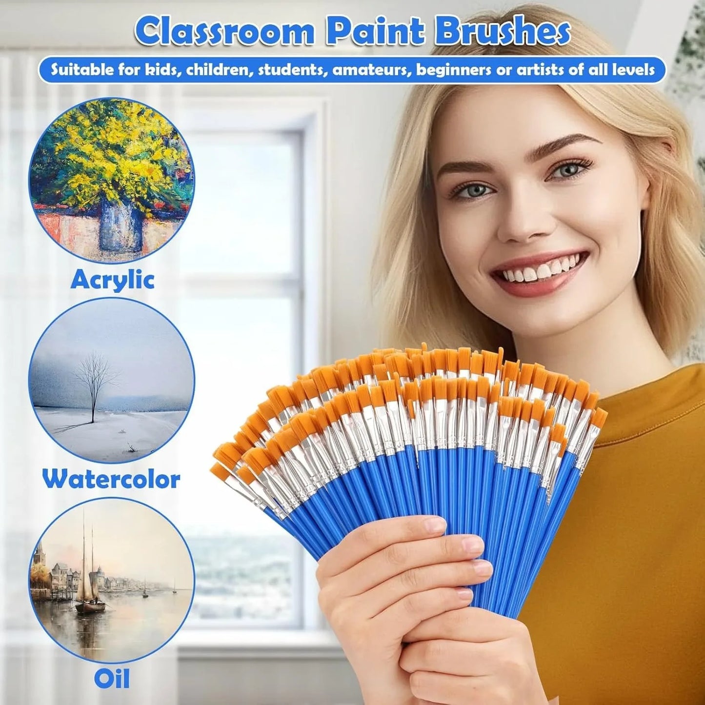 20–200 PCS Paint Brush Set – Round & Flat Nylon Hair Brushes for Oil, Acrylic & Watercolor Painting