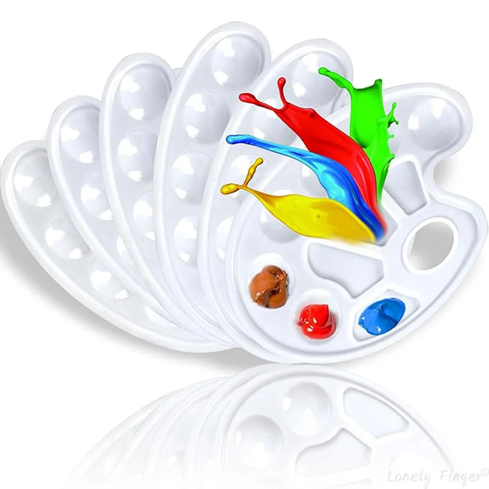 2/6/8/10 Pack Plastic Art Painting Palettes, Oval Shaped Multi-Well Mixing Palette for Watercolor, Acrylic, and Oil Paints