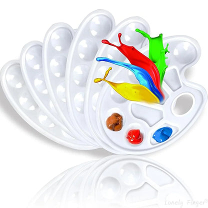 2/6/8/10 Pack Plastic Art Painting Palettes, Oval Shaped Multi-Well Mixing Palette for Watercolor, Acrylic, and Oil Paints