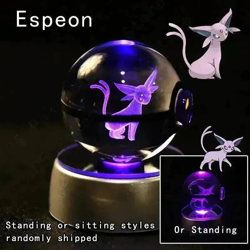 3D Pokemon Crystal Ball 5CM Mewtwo Pikachu Gengar Crystal Glass Pokemon Ball Pokeball Figure Night Light LED Lamp Base Gift - 29 Jigglypuff / 5CM - Otarealm