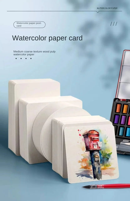 Blank Watercolor Paper Cards 50 PCS Portable Postcard 300g Square Round for Painting School Student Art Supplies
