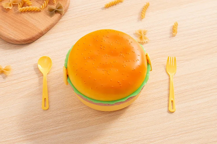 Cute Kawaii Double-Tier Burger Bento Box for Kids, Microwave Safe Fun and Functional Lunchware