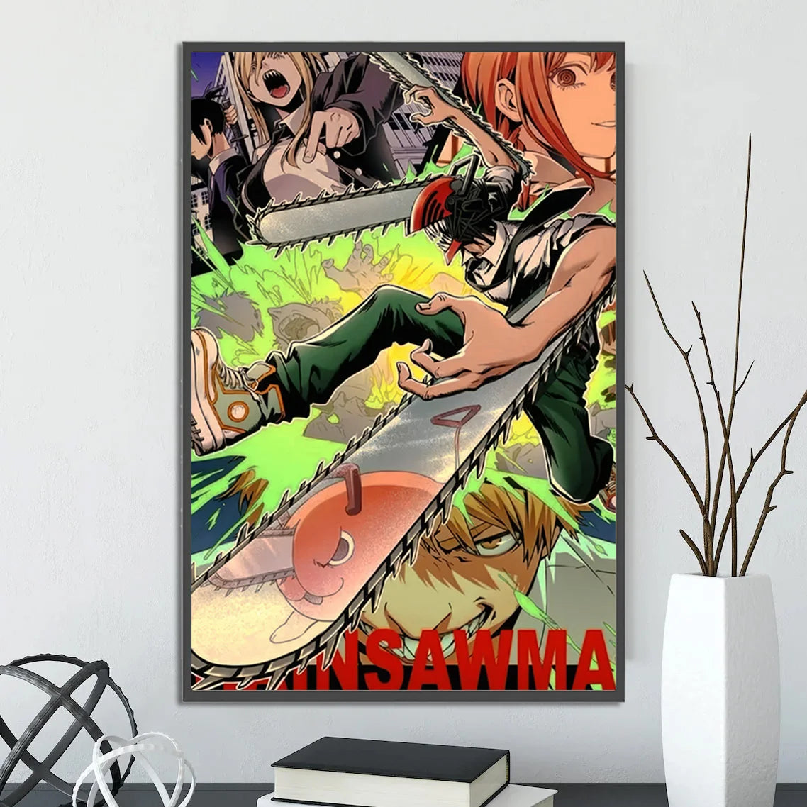 Chainsaw Man Self-adhesive Poster Wallpaper, Anime Wall Art Home Decoration Painting For Bedroom Computer Decor (Frames Not Included)