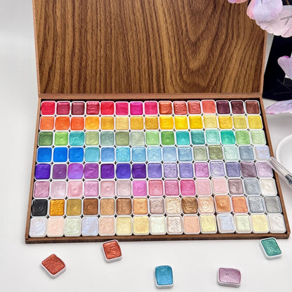 Glitter Watercolor Paints Set, 120 Colors Watercolor Paint, Wooden box, for Professional Artists, Illustrations, Drawing