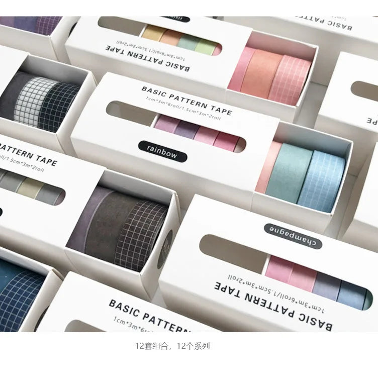 Pure Color Washi Tape Set – 8 Rolls per Box for Scrapbooking, Journals & School Supplies