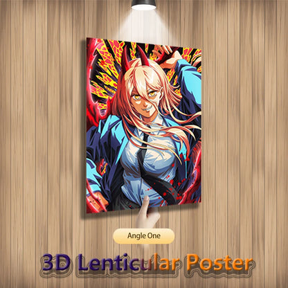 Chainsaw Man Power Makima Denji Anime 3D Effect Poster, Lenticular Posters Wall Art (Without Frame)