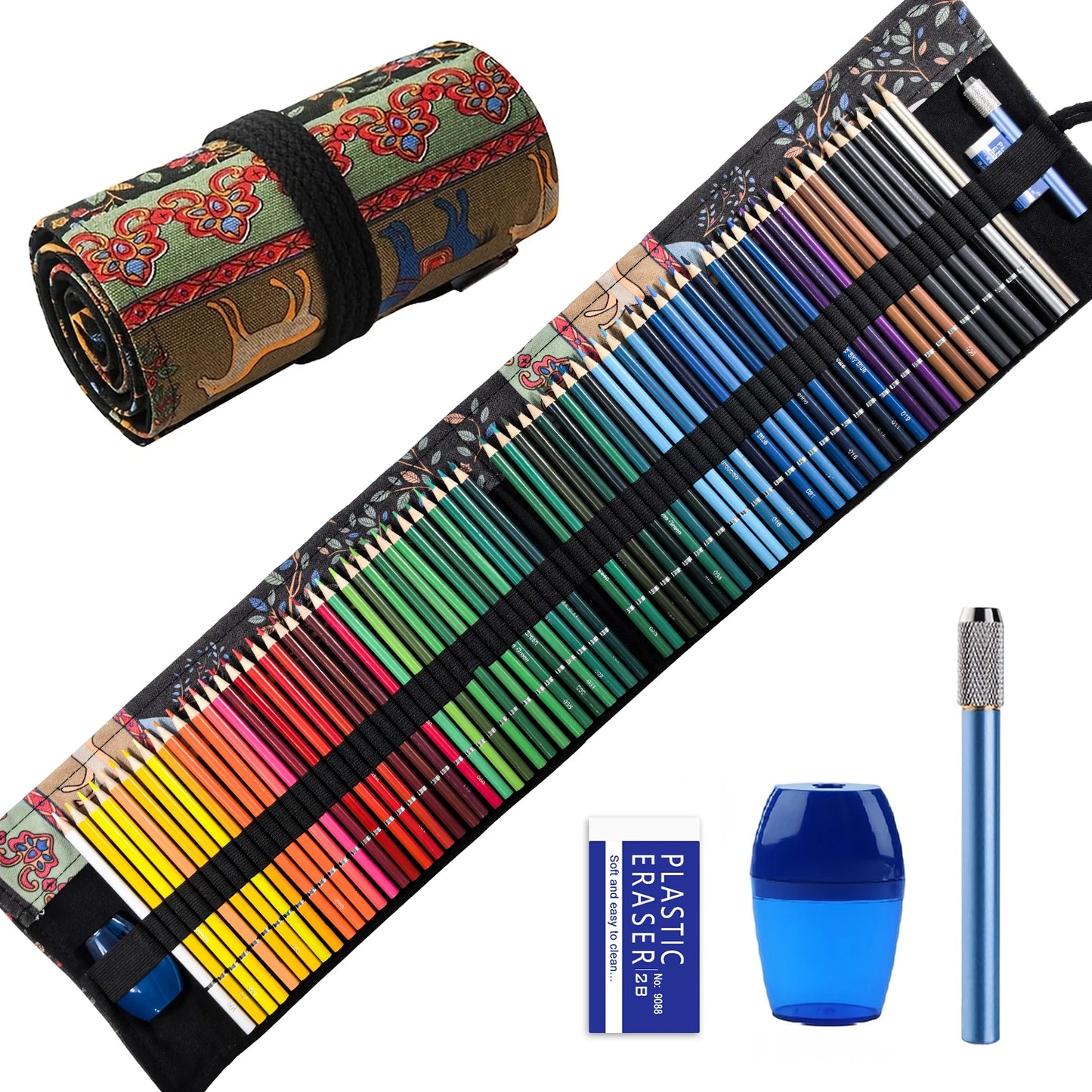 Colored Pencil Set – 36/38/50/72 Premium Artist Pencils with Handmade Canvas Wrap & Accessories